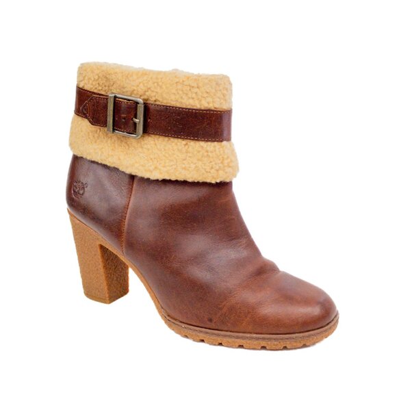 Timberland Glancy Teddy Sherpa Oiled Leather Ankle Boots Women's Size 10